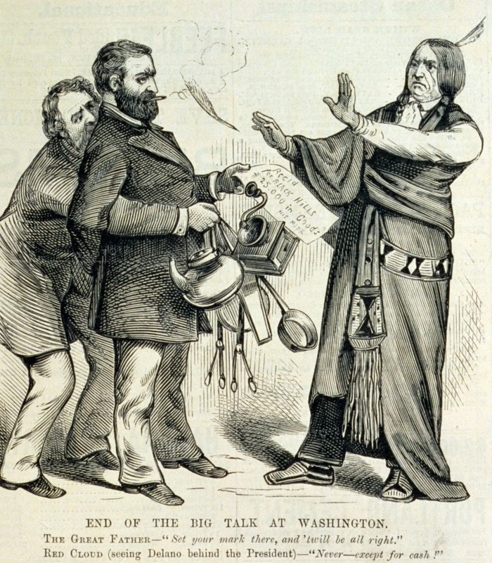 President Grant standing before the Chief of the Oglala Sioux