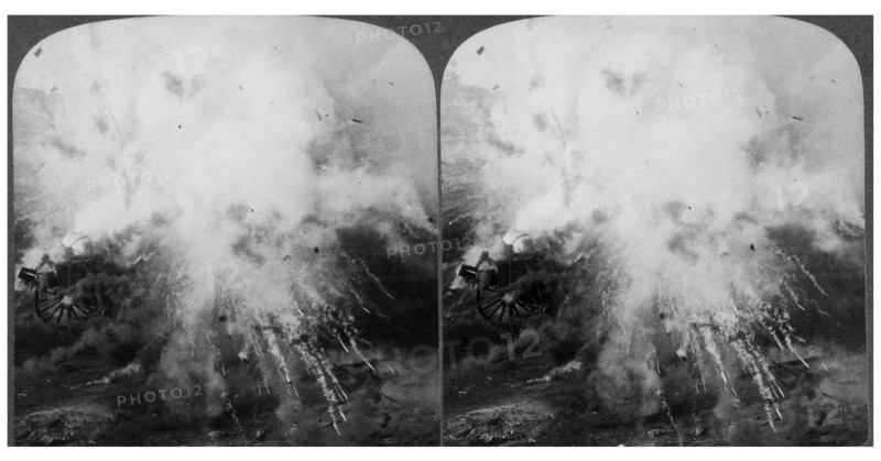 Stereoscopic photograph showing an ammunition wagon