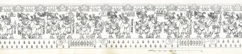 Line drawing of the scenes that run around the edges of the Stone of Tizoc