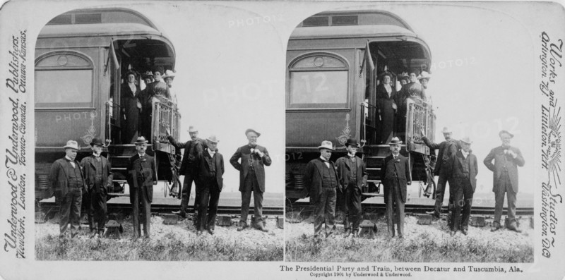 President McKinley with others at the back of the presidential train