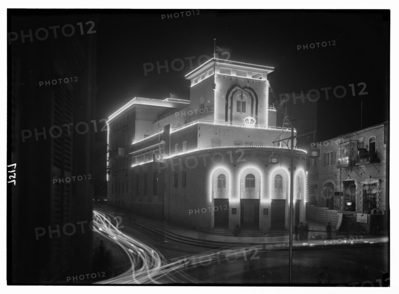 Coronation King George VI. Illuminations. May 12, 1937. Barclay's Bank; Jerusalem; Palestine