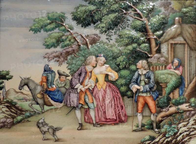 Plaque depicting scene with European people