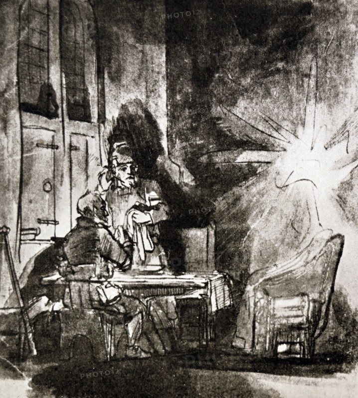 Sketch titled 'The Supper at Emmaus' created by Rembrandt.