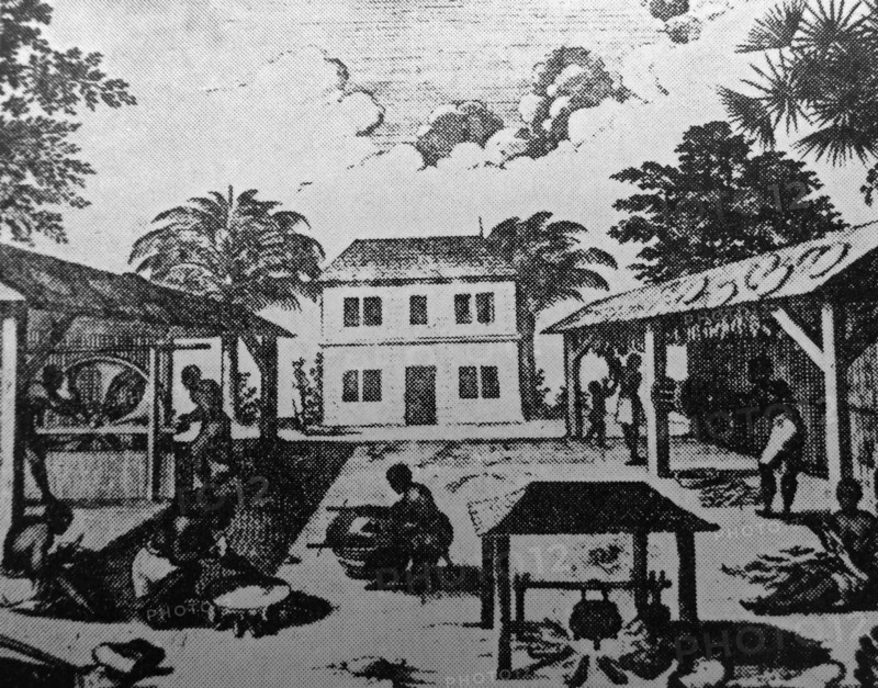 Engraving of an American tobacco factory