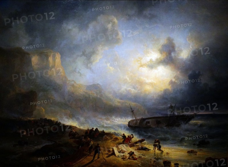 Painting titled 'Shipwreck off a Rocky Coast'