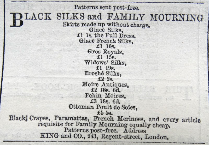 Advertisement for mourning clothing