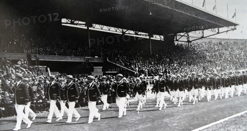 The entry of the Dutch team of athletes at the 1928 Amsterdam Olympic Games