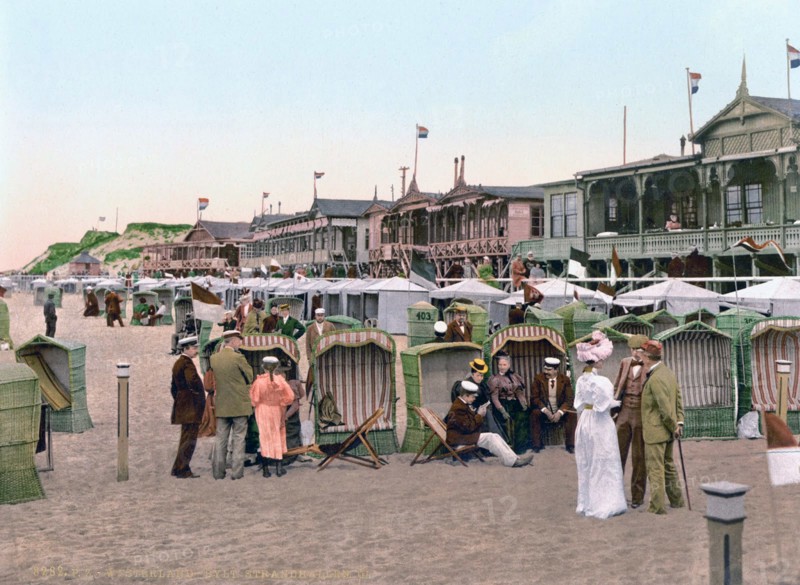 Colour Photograph of Beach Chalets in Germany