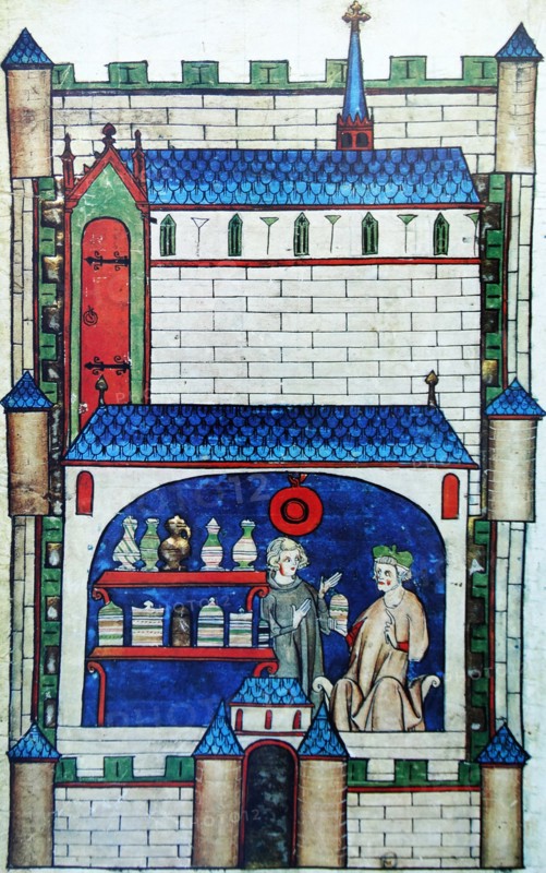Miniature of a mediaeval pharmacy