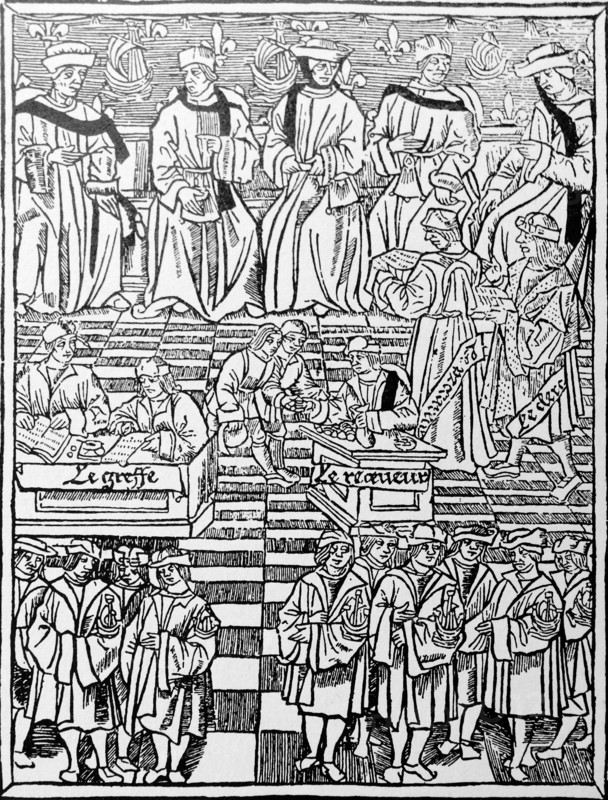 Woodcut depicting the Municipal court of Paris