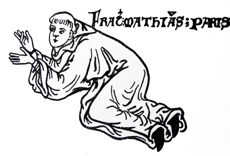Line drawing of Frater Mathias Parisiensis kneeling in adoration