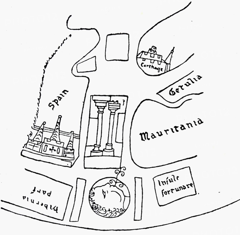 The Pillars of Hercules, as shown in a mediaeval map.