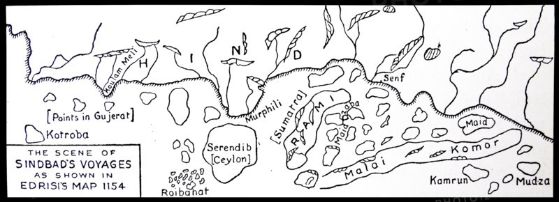 The scene of Sinbad's voyages as shown in Edrisi's map 1154.