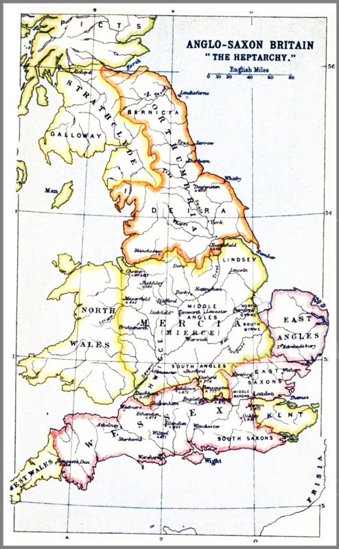 Map showing the Heptarchy of Britain