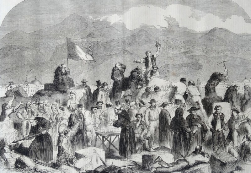 The revolution in Sicily. The Sicilians Demolishing Fort of Castellamare, at Palermo
