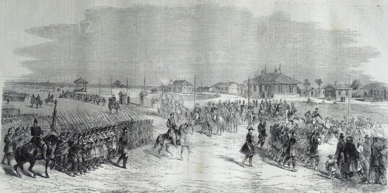 Imperial headquarters at the camp at Chalons. From a drawing by M. Beauce.
