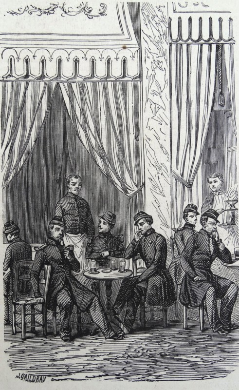French army officers eating in a restaurant