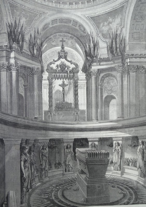 Illustration depicting the tomb of Napoléon Bonaparte within the Invalides
