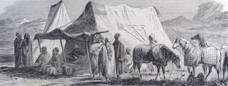 Illustration depicting the encampment of the Augeraud camp commander, chief of the Arab Bureau