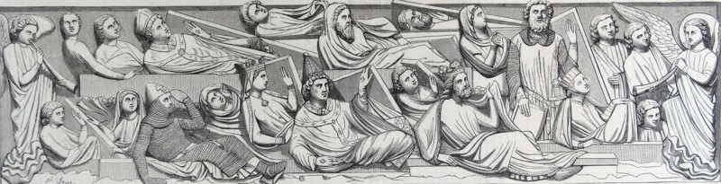 Illustration of a bas-relief depicting 'The Resurrection'