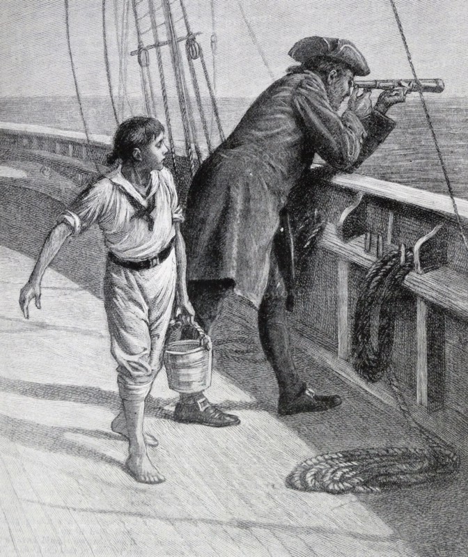 Illustration from a book depicting the Captain and a young boy