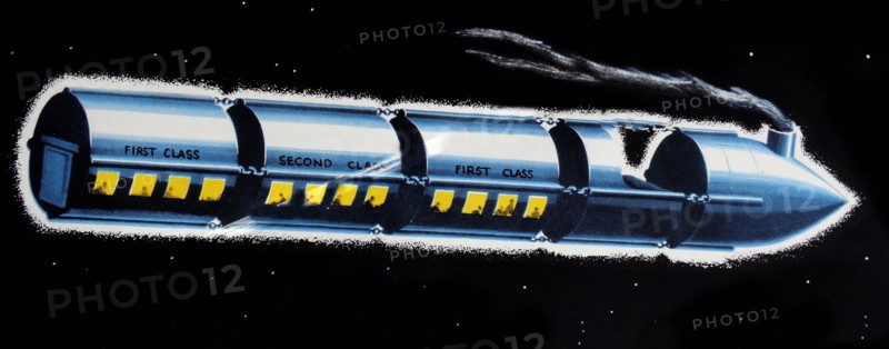 Futuristic vision of how a moon bound spacecraft