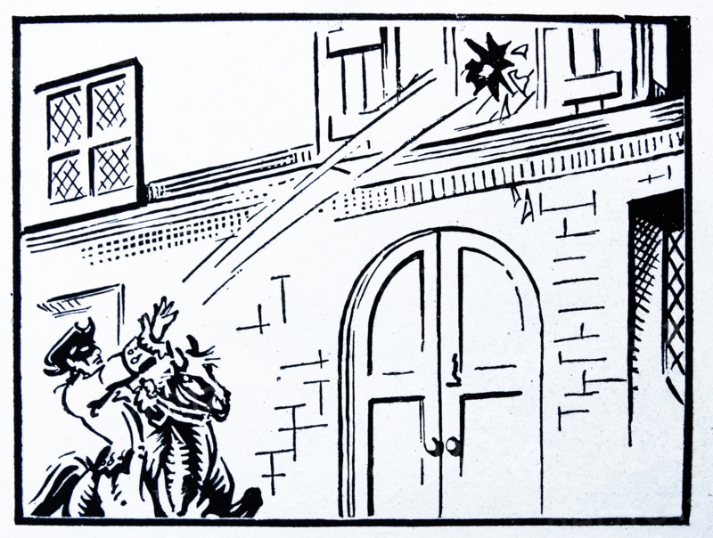 18th century highwaymanthrows a stone at a window