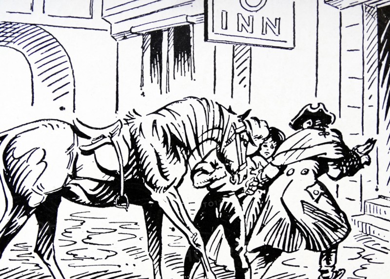 Childrens book illustration about a highway robber