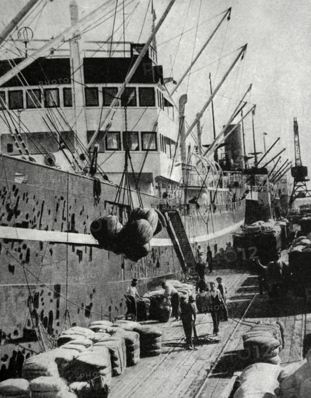 Photograph of bales of wool being loaded at Victoria Docks in Melbourne