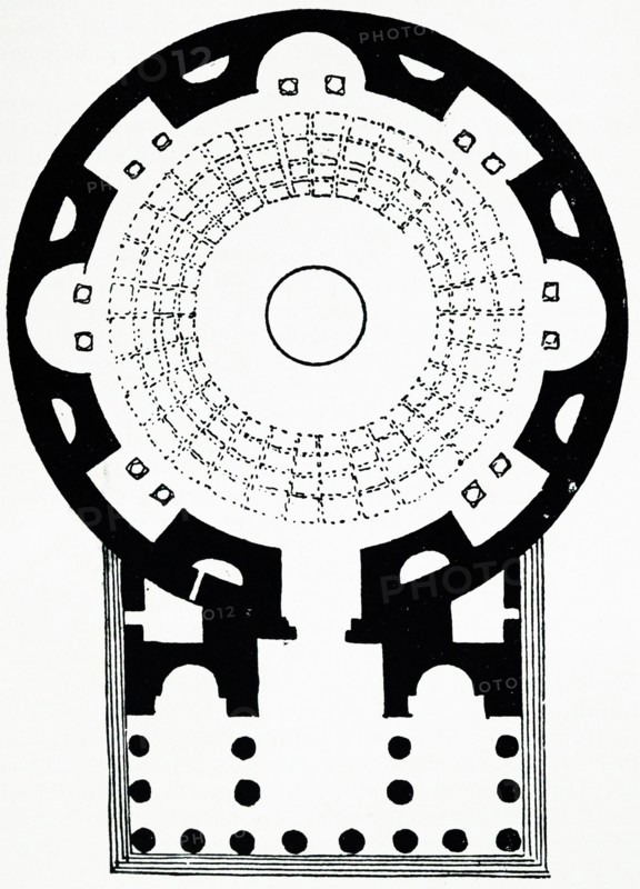 Illustration from a book depicting the ground plan of the Pantheon in Rome