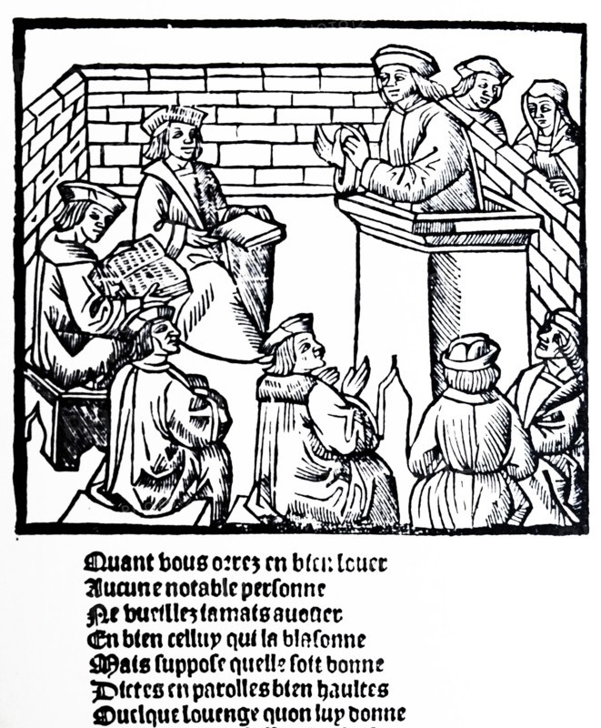 Woodcut depicting the doctrinal court, Geneva 1525