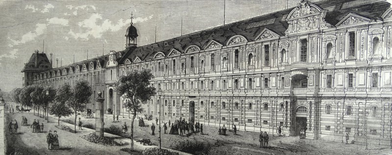 Engraving of a view of the Louvre Gallery in Paris