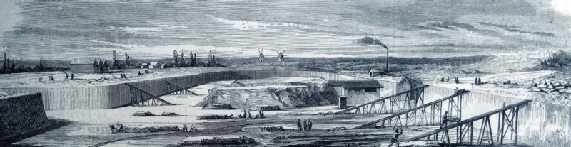 Engraving of the construction of the port of Saint-Nazaire