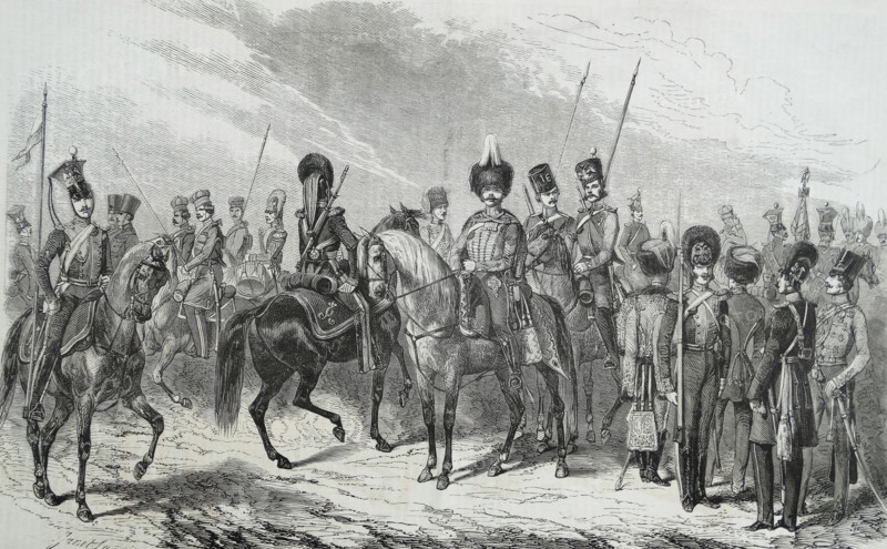 Engraving of the Russian army's uniforms of the 1st Cavalry Division Guard