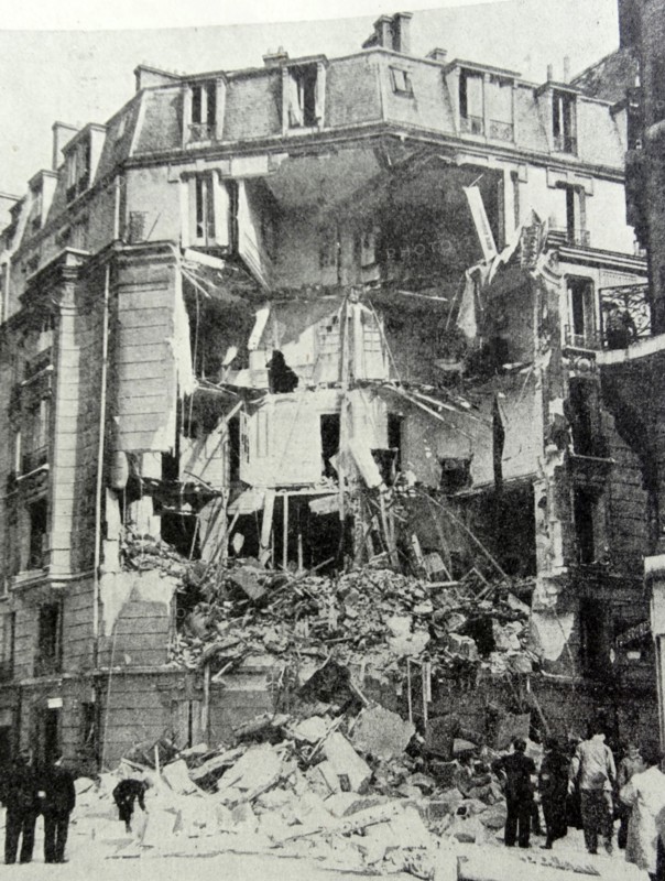 Photograph of a building in Paris after an air-raid attack by Nazis
