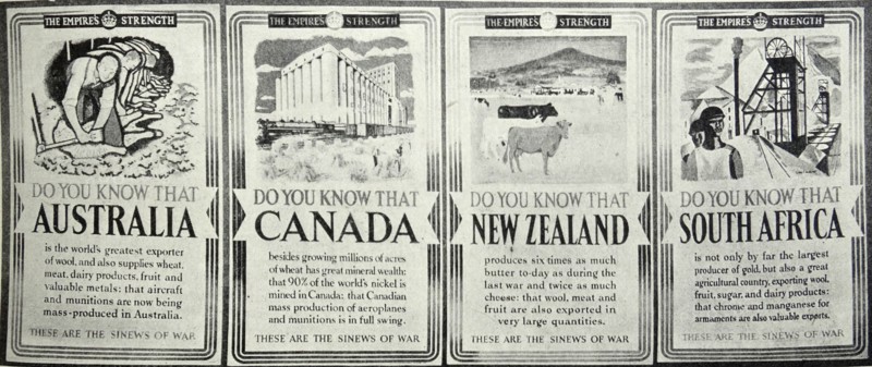 A series of posters issued by the Home Government explaining the contributions made by the Dominions