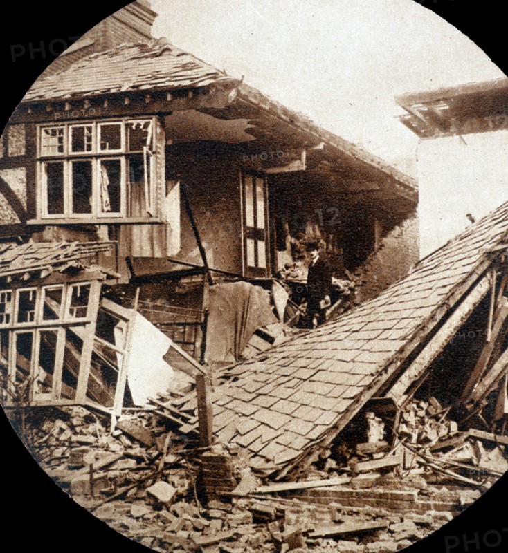 Photograph of air-raid damage on a property in Croydon, London