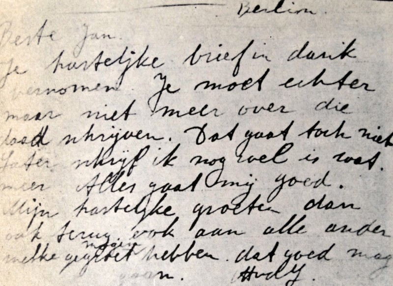 A letter from van der Lubbe (convicted for the Reichstag Fire in 1933) from prison.