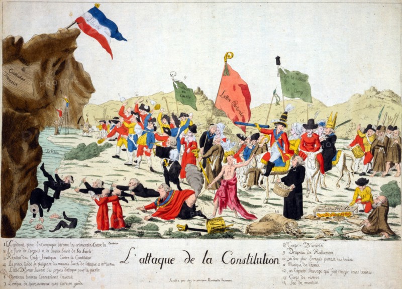 1792. Cartoon showing clergy, nobility, and fugitive counterrevolutionaries,
