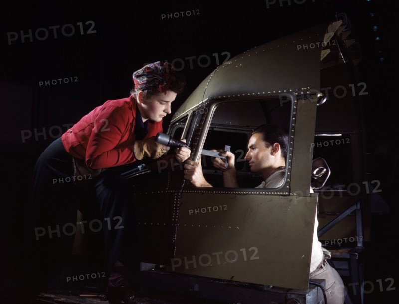 World war two: Woman Operates a hand drill