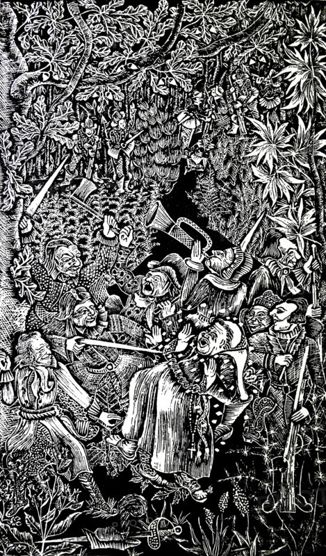 Woodcut depicting a duel by Elisabeth Hirn