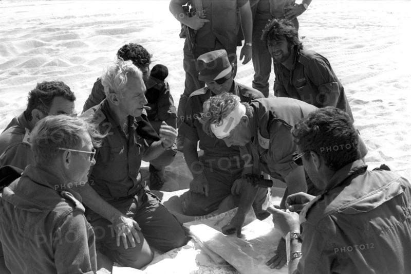 Moshe Dayan (eye patch) General Haim Barlev during the 1973 October war