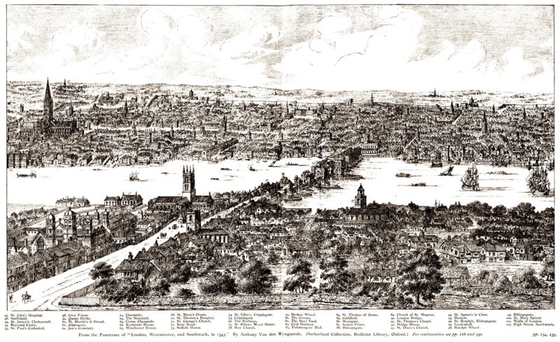 panorama of London in 1543 by Wyngaerde