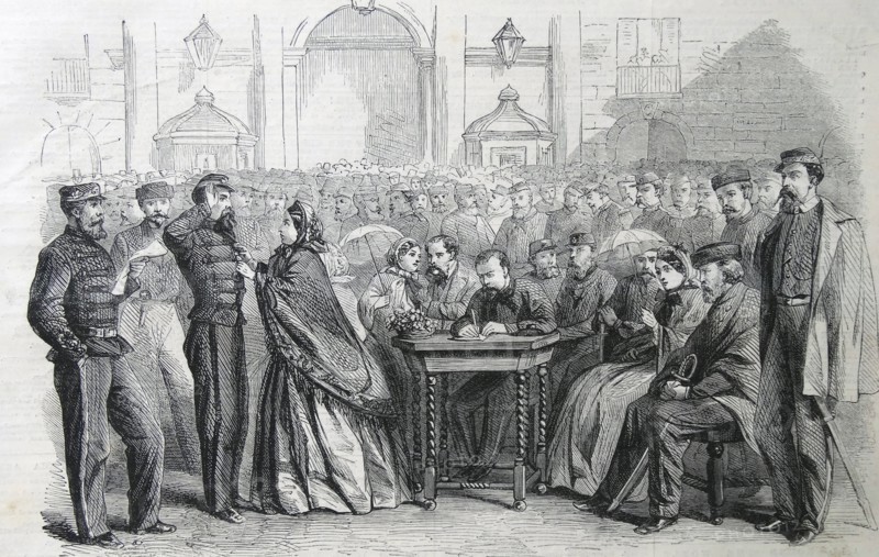 Engraving depicting the presentation of medals to Garibaldi's Veterans