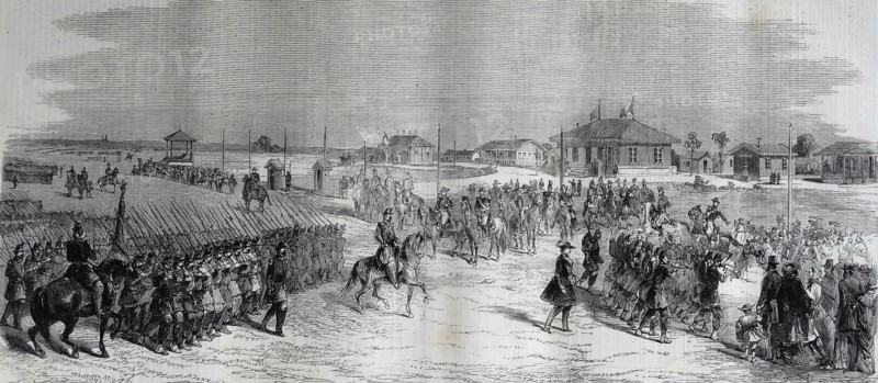 Engraving depicting the Imperial Head-Quarters at the Camp at Chalons