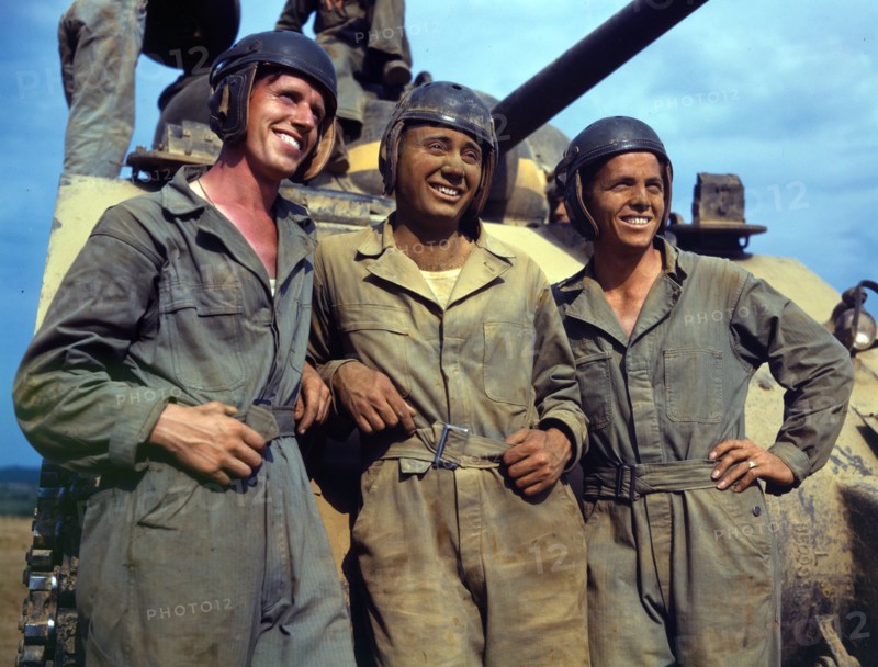 Colour photograph of M-4 tank crew of the United States