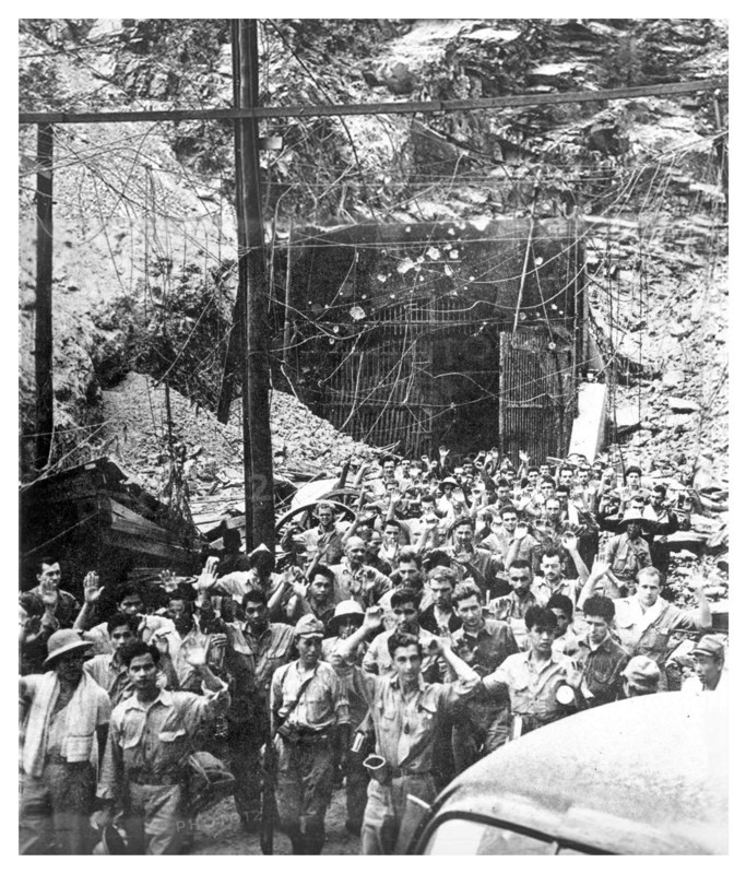 Photograph of the restaged Japanese Surrender of the Malinta Tunnel in World War Two