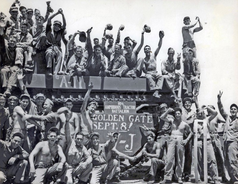 Photograph of American Marines celebrating their Victory over Japan 1945