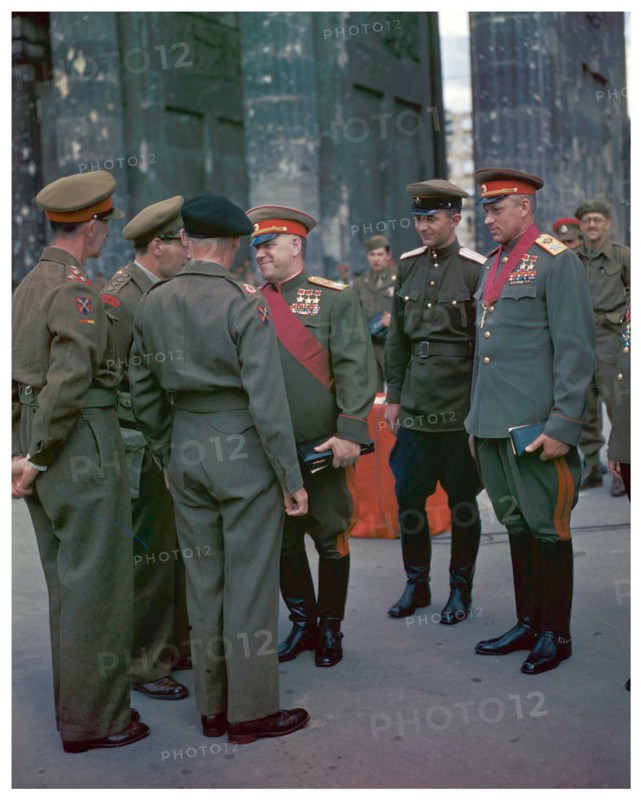 Photograph of Russian Army Marshalls and Soviet Officers Greeting British Field Marshall Bernard Montgomery 1945