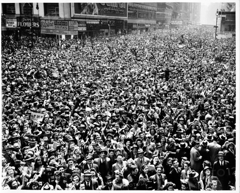 Photograph of New York City celebrating V-E Day 1945